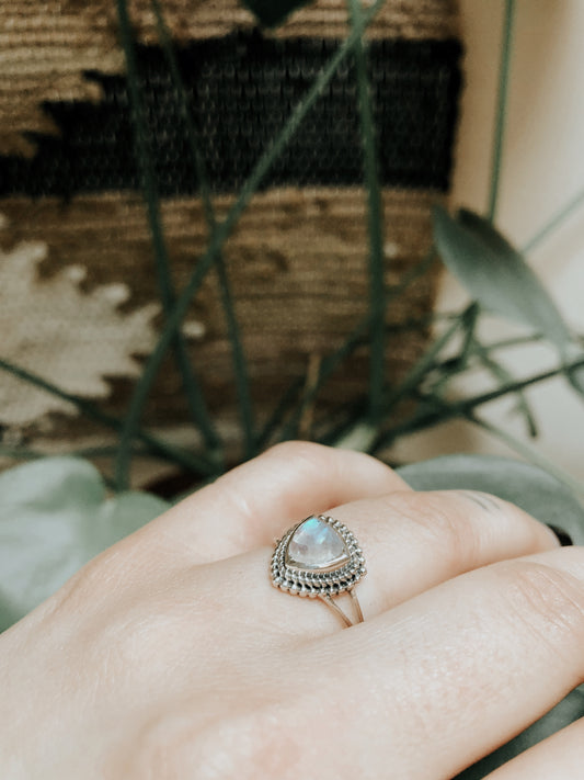 Triangle Rainbow Moonstone Ring