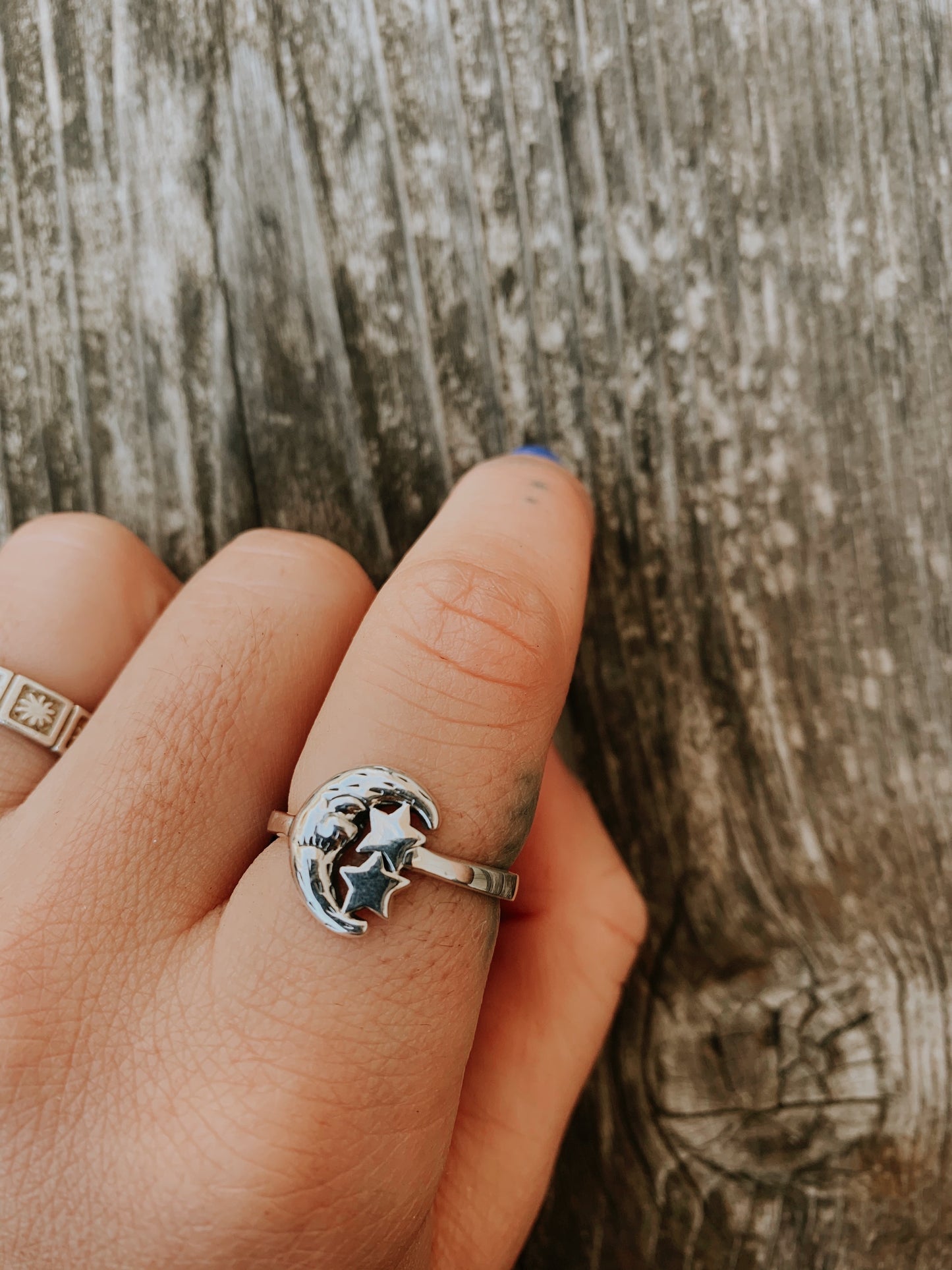 Sterling Silver Moon and Stars Ring