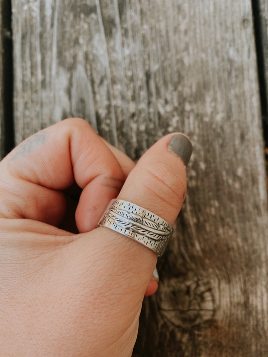 Sterling Silver Feather Embossed Ring