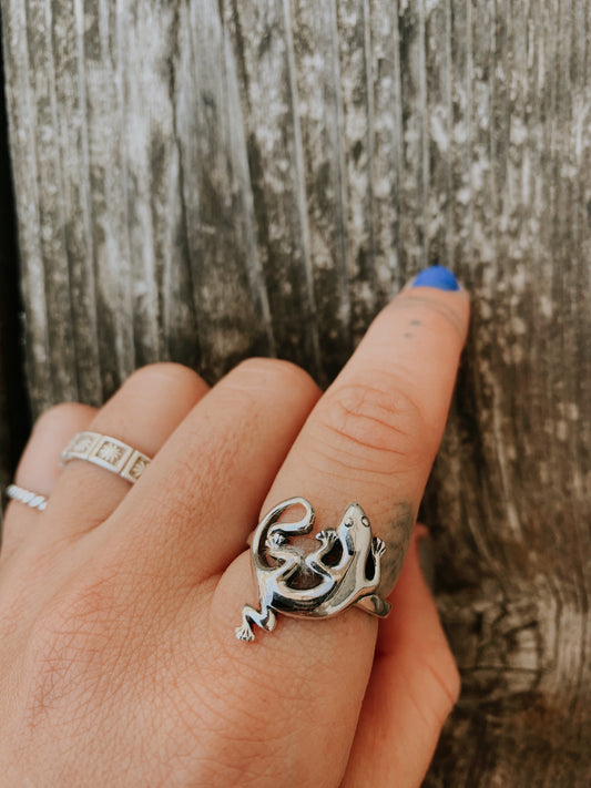 Sterling Silver Large Gecko Ring