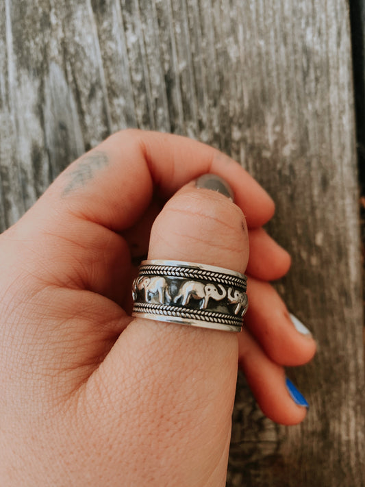 Sterling Silver Wide Elephant Band