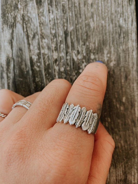 Sterling Silver Feather Band Ring