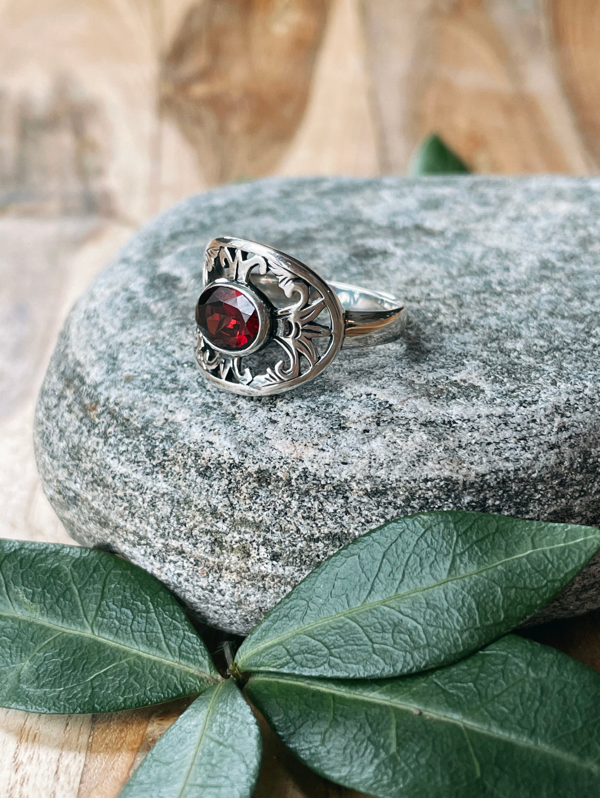 Garnet Ring- Antique Floral