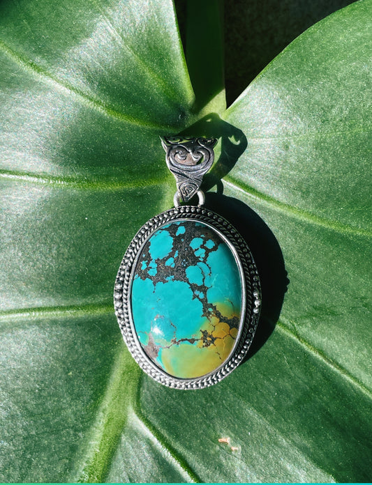 Custom Silver Backing African Turquoise Pendant