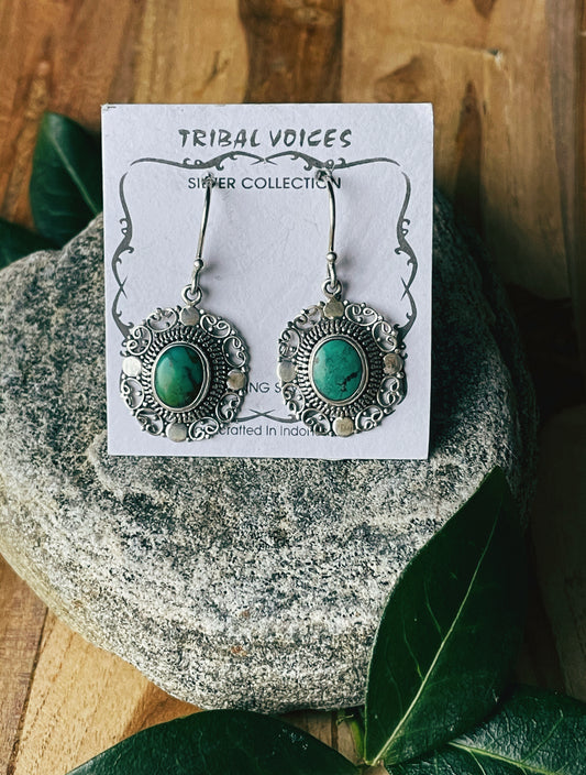 Intricate Oval African Turquoise Earrings