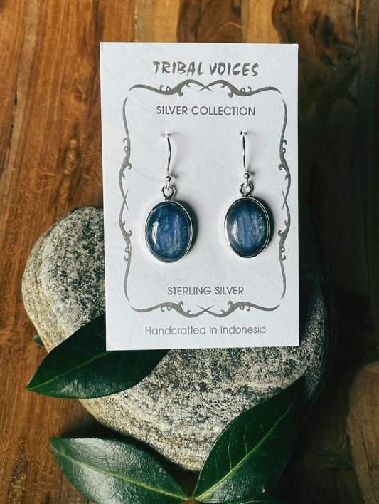 Silver Set Kyanite Dangle Earrings