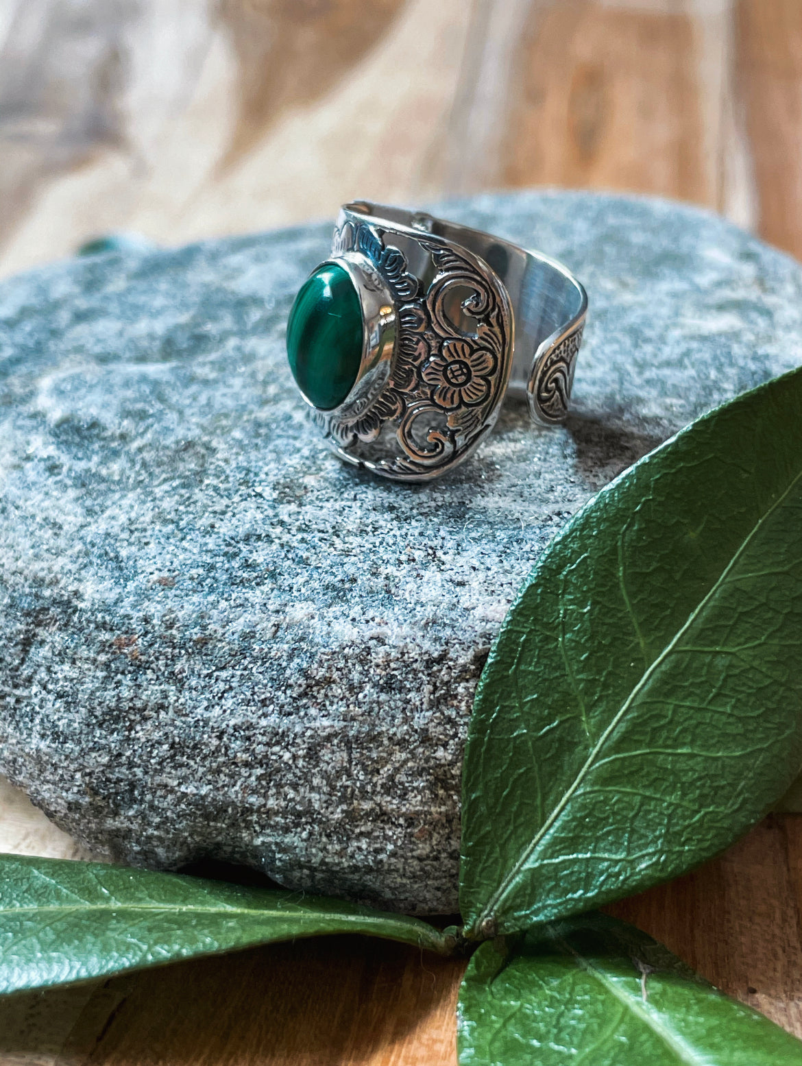 Slightly Adjustable Malachite Ring