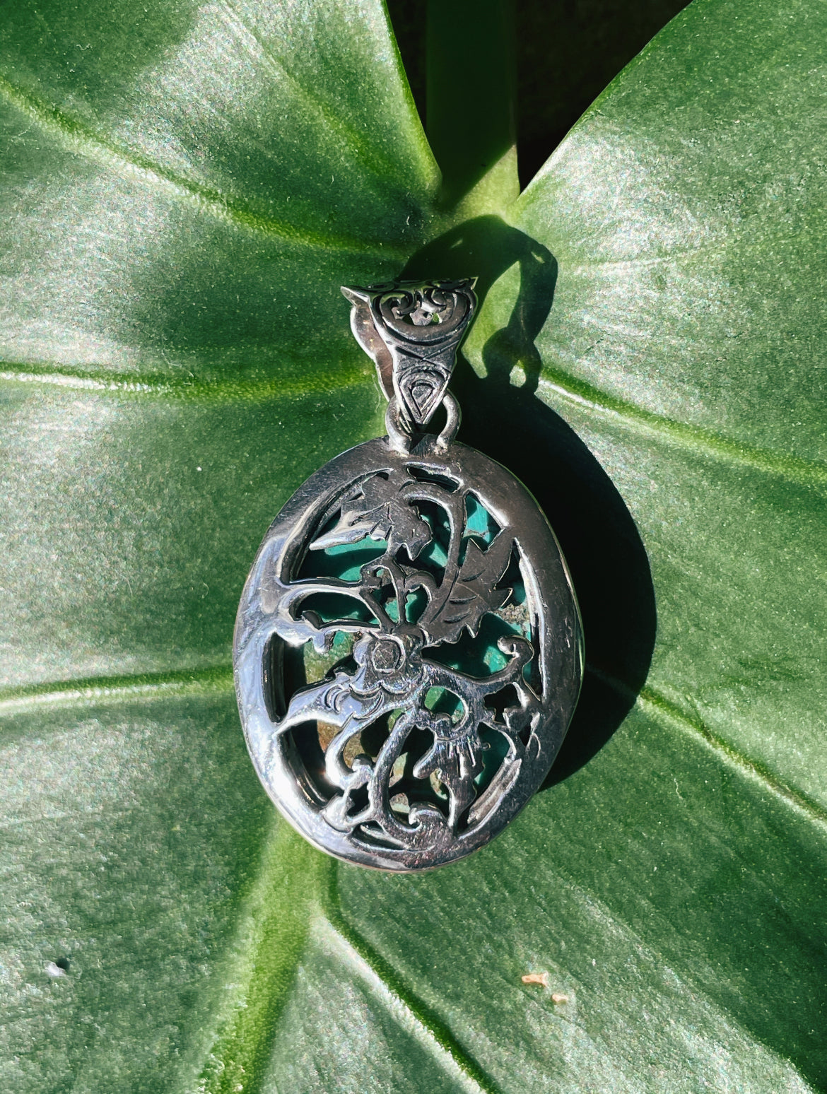 Custom Silver Backing African Turquoise Pendant