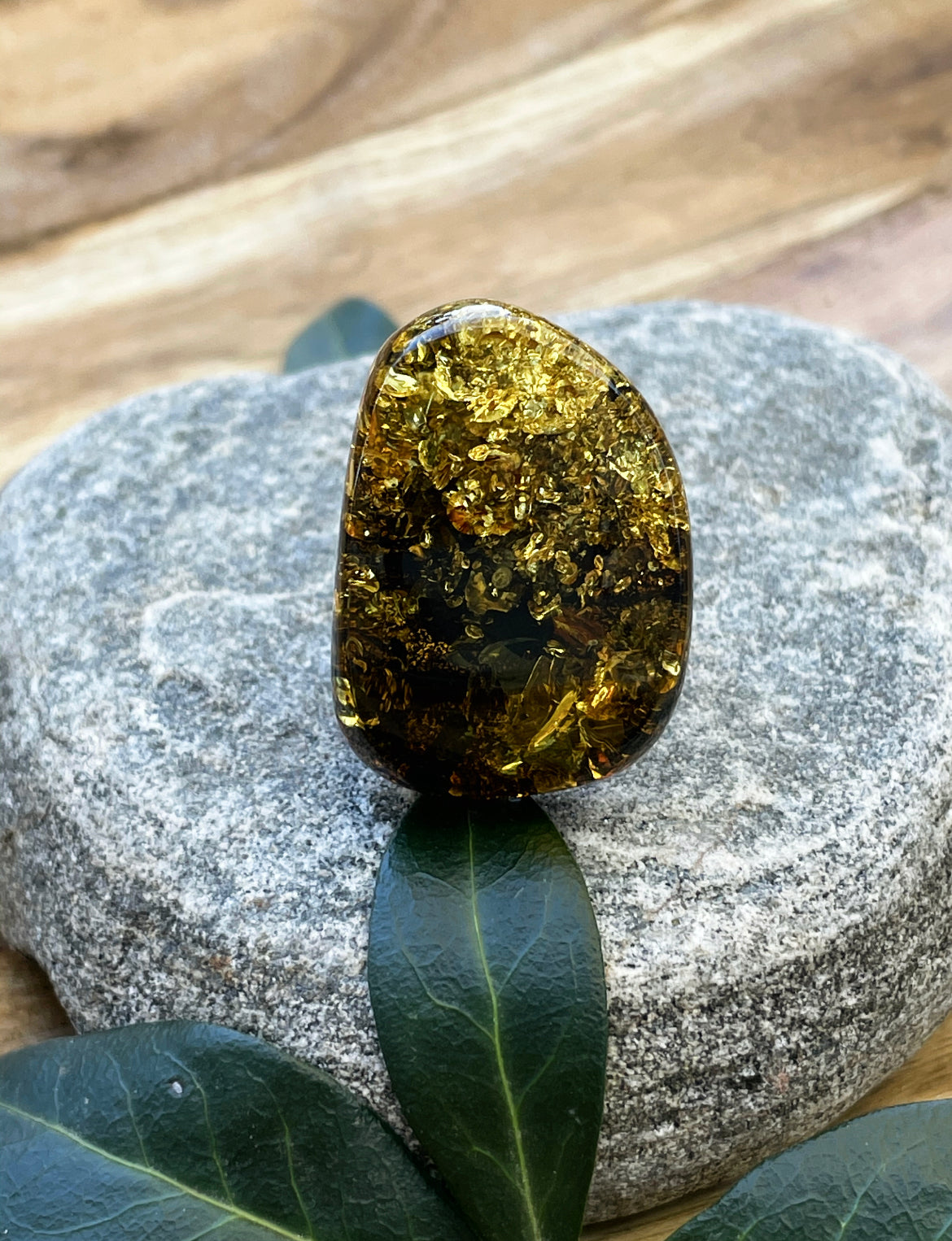 Large Polished Freeform Amber Ring (Size 8.5)