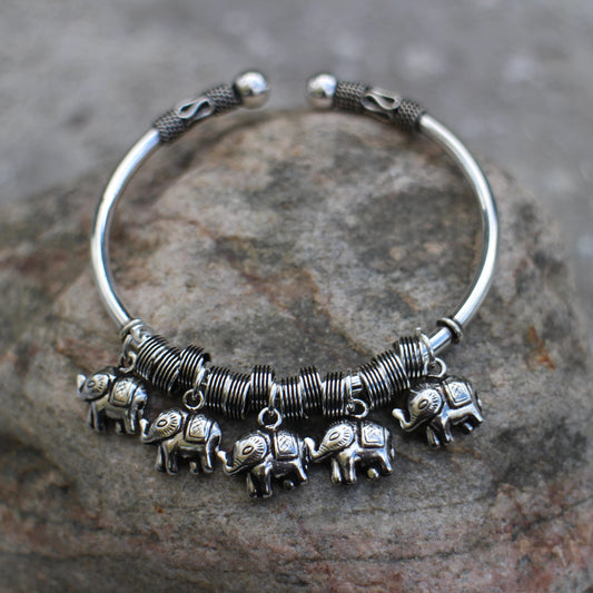 Elephant Dangle Silver Bracelet