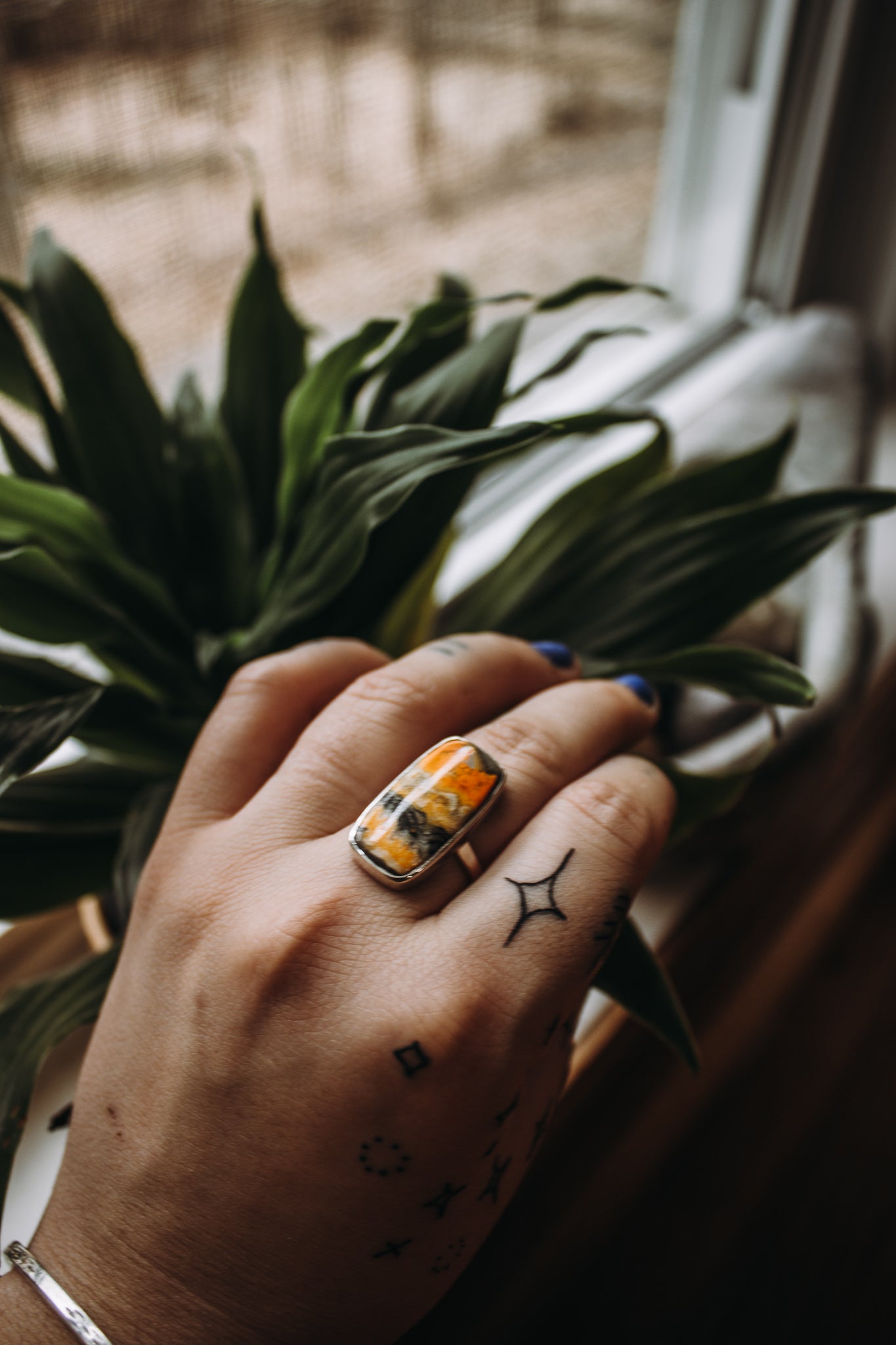 Bumblebee Jasper Rectangle Ring (Size 7)