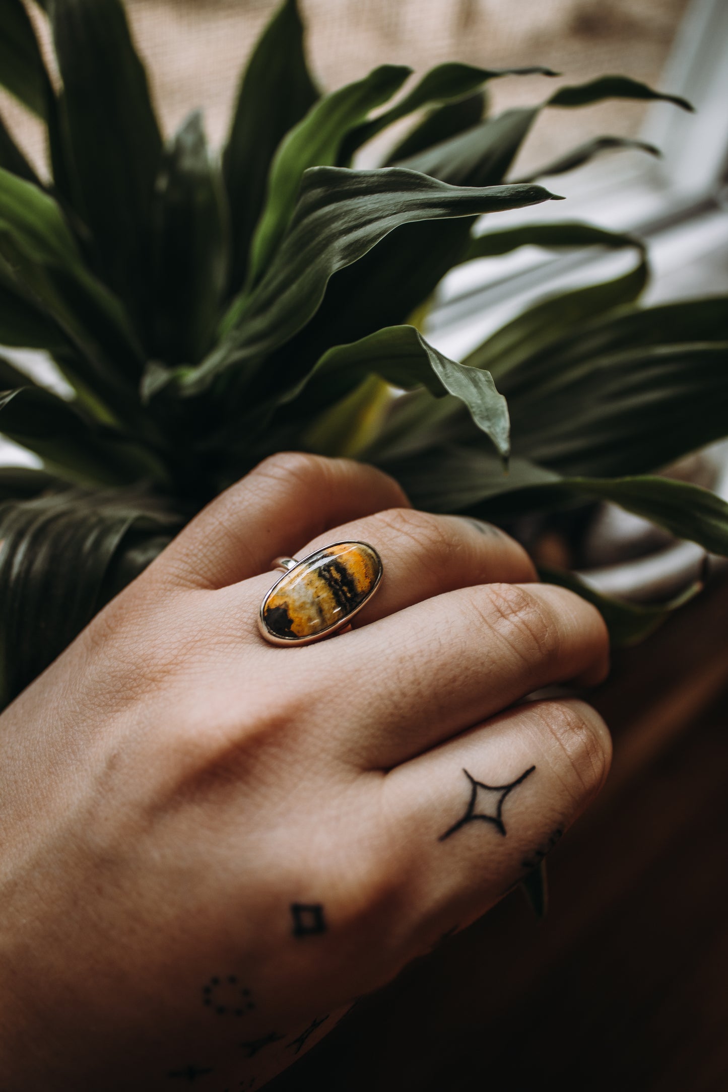 Bumblebee Jasper Oval Ring (Size 7)