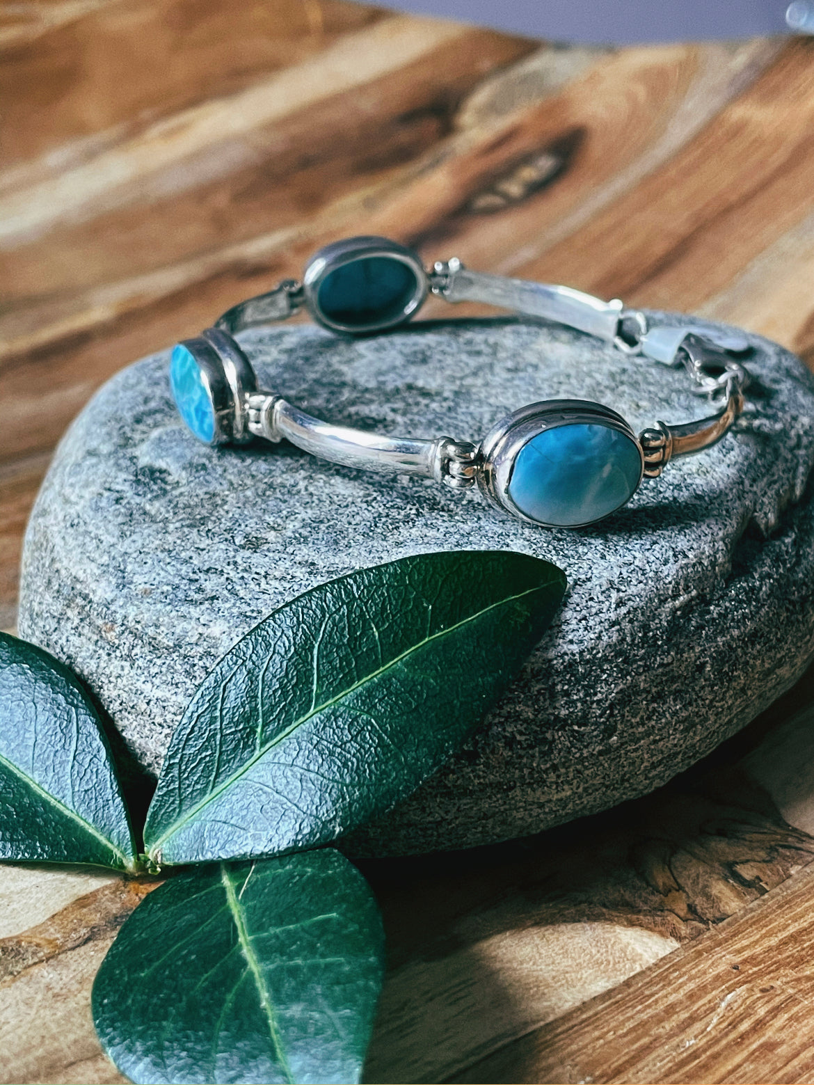 Tri-Stone Larimar Bracelet