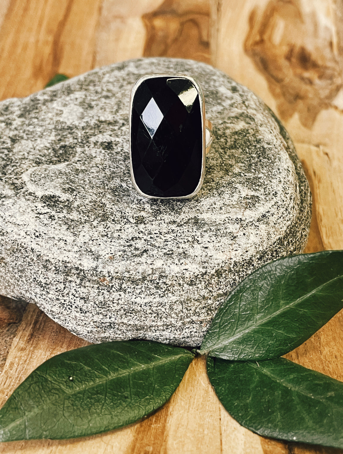 Faceted-Face Onyx Ring