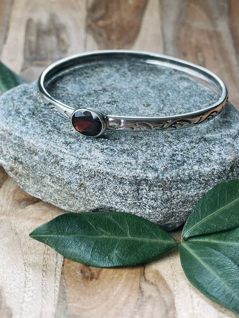 Garnet & Silver Bangle